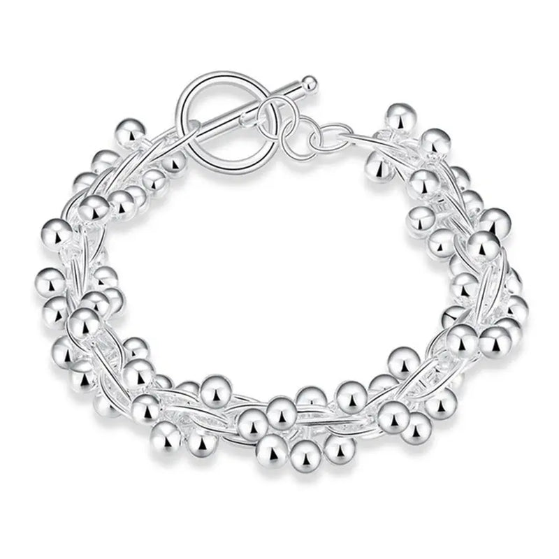 925 Sterling Silver Bead Chain Bracelet Women Jewelry Christmas