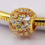 925 Sterling Silver Bead Charm Shine Pave Beads for Bracelet DIY Jewelry