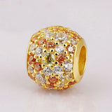 925 Sterling Silver Bead Charm Shine Pave Beads for Bracelet DIY Jewelry