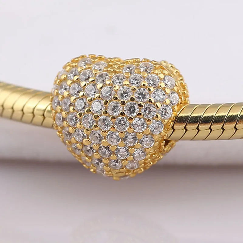 925 Silver Charm: Shine Pave Open My Heart Clip Lock Stopper Beads