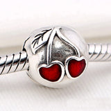 925 Silver Bead Charm Red Enamel Cherry Clip Lock Stopper Bead