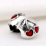 925 Silver Bead Charm Red Enamel Cherry Clip Lock Stopper Bead