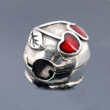 925 Silver Bead Charm Red Enamel Cherry Clip Lock Stopper Bead
