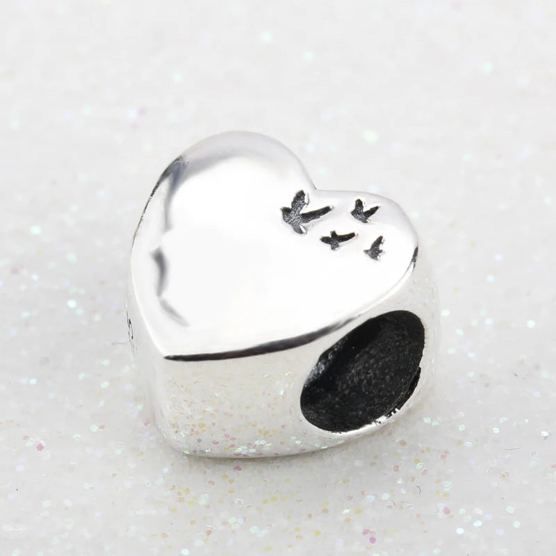 925 Silver Flying Birds & Heart Charms Bracelet Bangle Necklace