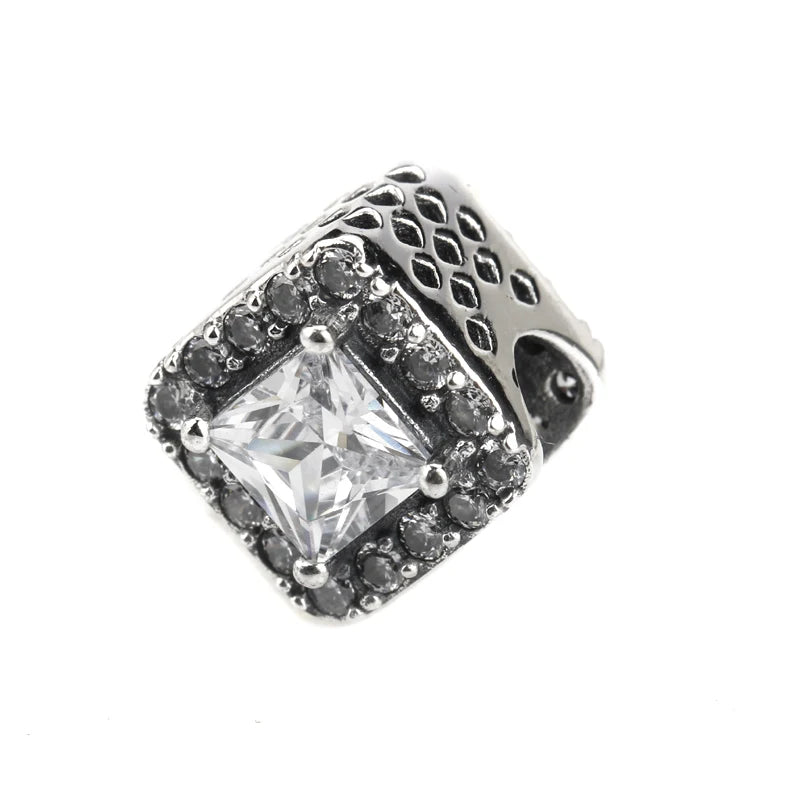 925 Silver Geometric Radiance Charm Bead Clear CZ Fit Bracelet DIY Jewelry