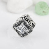 925 Silver Geometric Radiance Charm Bead Clear CZ Fit Bracelet DIY Jewelry