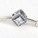 925 Silver Geometric Radiance Charm Bead Clear CZ Fit Bracelet DIY Jewelry