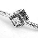 925 Silver Geometric Radiance Charm Bead Clear CZ Fit Bracelet DIY Jewelry
