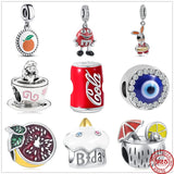 925 Silver Bead Rabbit Orange Coconut Cola Charm Pendant Bracelet Gift