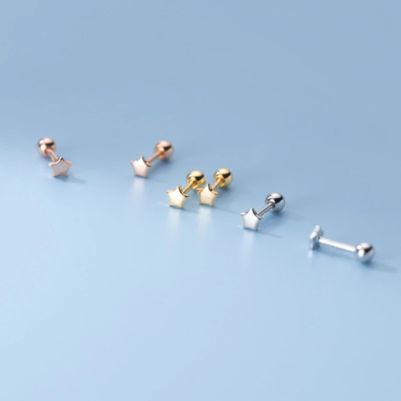 925 Silver Stud Earrings for Girls - Mini Star Ear Piercing Jewelry