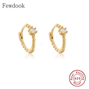925 Silver Zircon Piercing Hoop Earrings for Women