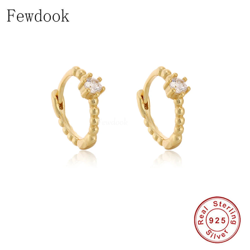 925 Silver Zircon Piercing Hoop Earrings for Women