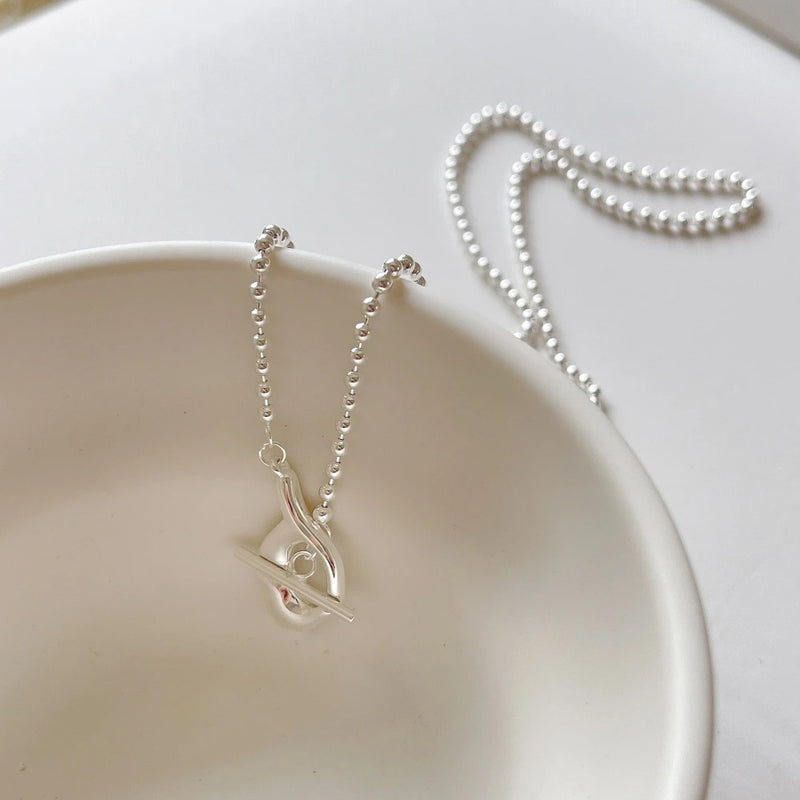 925 Silver Beaded Collar Necklace Rice Bead Chain Choker Summer Jewelry