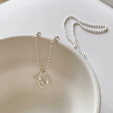 925 Silver Beaded Collar Necklace Rice Bead Chain Choker Summer Jewelry