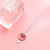 925 Silver Beaded Necklace Pink Strawberry Crystal Star Zircon Heart