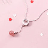 925 Silver Beaded Necklace Pink Strawberry Crystal Star Zircon Heart