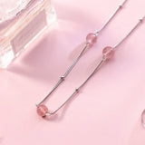 925 Silver Beaded Necklace Pink Strawberry Crystal Star Zircon Heart