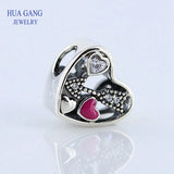 925 Silver Heart Charm Bracelet CZ Bead for Pandora Jewelry DIY