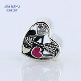 925 Silver Heart Charm Bracelet CZ Bead for Pandora Jewelry DIY