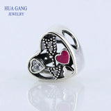 925 Silver Heart Charm Bracelet CZ Bead for Pandora Jewelry DIY