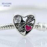 925 Silver Heart Charm Bracelet CZ Bead for Pandora Jewelry DIY