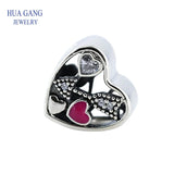 925 Silver Heart Charm Bracelet CZ Bead for Pandora Jewelry DIY