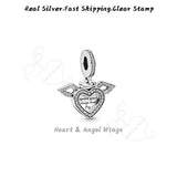 925 Silver Angel Wings Heart Dangles for Bracelets DIY Charms