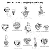 925 Silver Angel Wings Heart Dangles for Bracelets DIY Charms