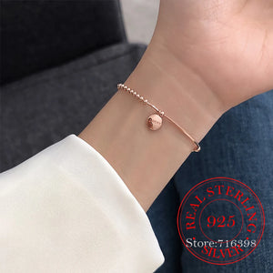 925 Sterling Silver Lucky Beads Bracelet Adjustable Bangle Women's Jewelry