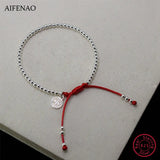 925 Silver Beads Bracelet Red Rope Bangle Lucky Jewelry Gift