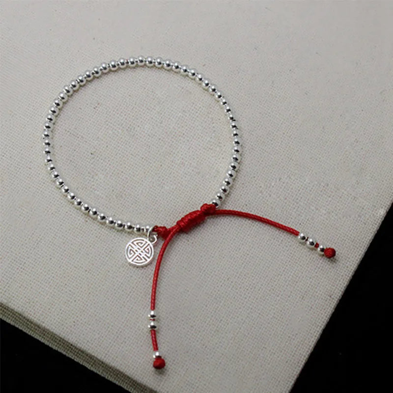 925 Silver Beads Bracelet Red Rope Bangle Lucky Jewelry Gift