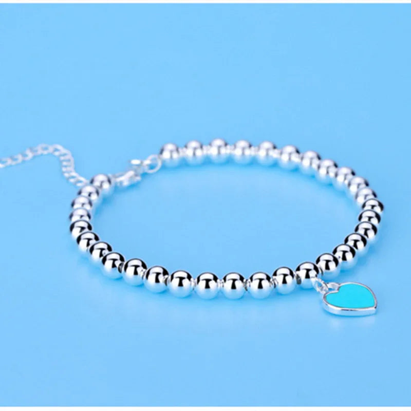 925 Silver Heart Pendant Bracelet For Women Party Wedding