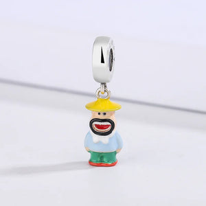 925 Silver Beads Charm DIY Bracelet Necklace Old Man Enamel Pendant