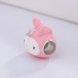 925 Silver Enamel Pink Bunny Charm Beads for Jewelry Making