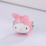 925 Silver Enamel Pink Bunny Charm Beads for Jewelry Making