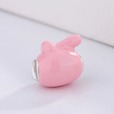 925 Silver Enamel Pink Bunny Charm Beads for Jewelry Making
