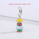 925 Silver Old Man Charm Beads for Jewelry Making