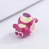 925 Silver Enamel Strawberry Bear Charm Beads DIY Jewelry Making