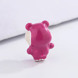 925 Silver Enamel Strawberry Bear Charm Beads DIY Jewelry Making
