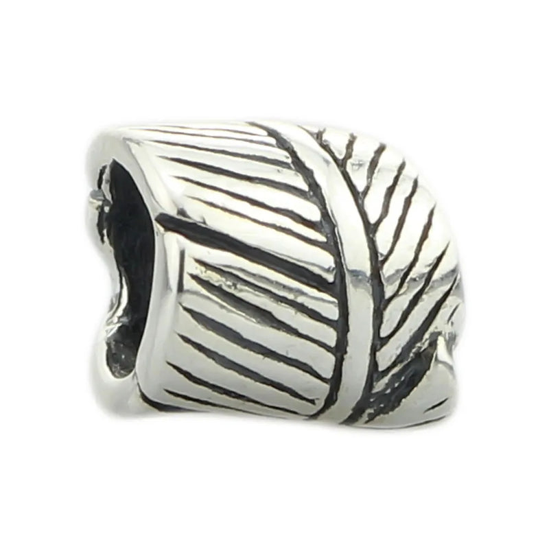 925 Silver Feather Charm Beads for European Troll Bracelet