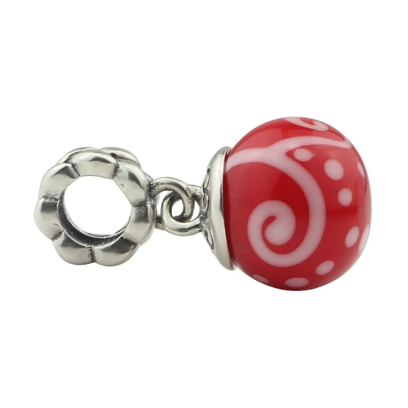 925 Silver Red Glass Bead Pendant European Bracelet Charm