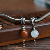 925 Sterling Silver Beads Charm Jade Agate Bracelet Jewelry