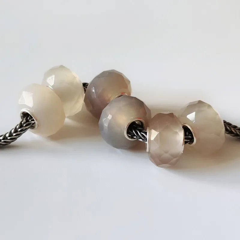 925 Silver Beads Charm Gray Agate for European Troll Bracelet