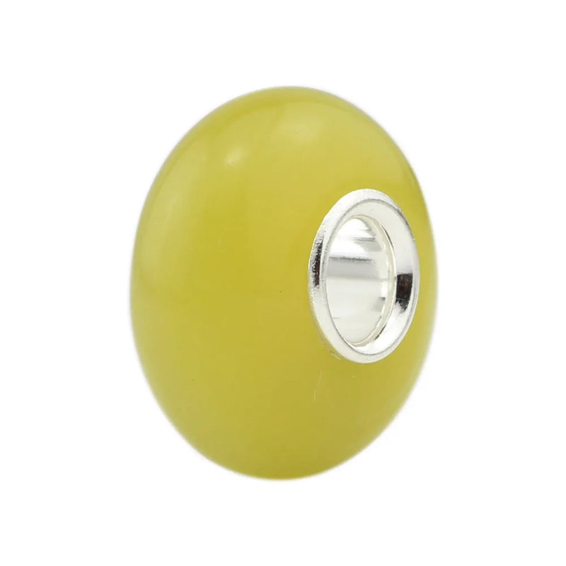 925 Silver Beads Charm Lemon Jade Fit European Troll 3.0mm Bracelet