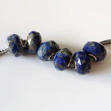 925 Silver Bead Charm Lapis Lazuli Stone Square Cut Euro Bracelet Jewelry