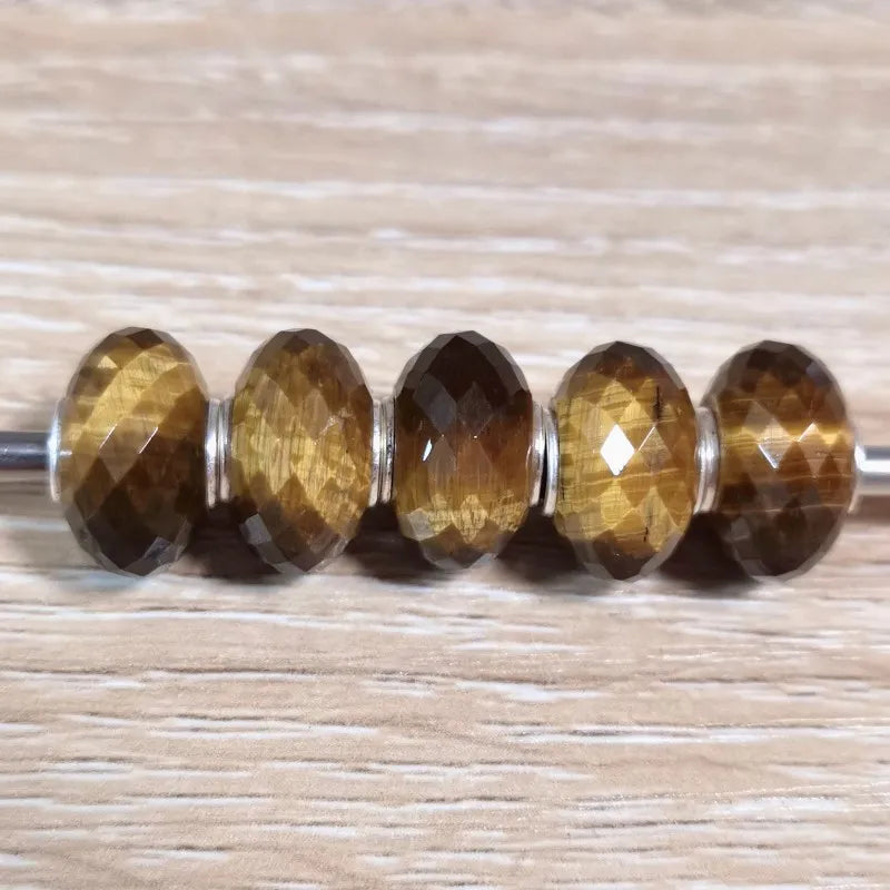 925 Silver Beads Charm Natural Tigereye for European 3.0mm Bracelet