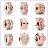 925 Sterling Silver Pink Pav? Clip Flowr Bead Charms for Bracelets