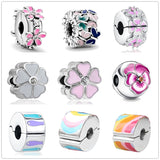925 Sterling Silver Pink Pav? Clip Flowr Bead Charms for Bracelets