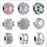 925 Sterling Silver Pink Pav? Clip Flowr Bead Charms for Bracelets