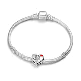 925 Silver Red Heart MOM Charm Bracelet Bead Mother's Gift